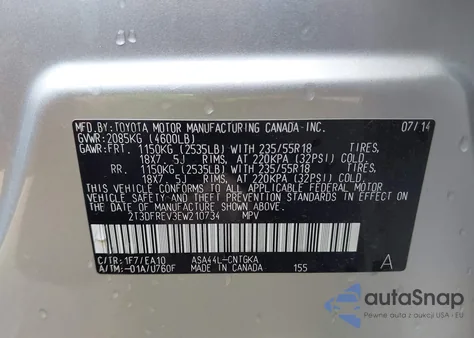 2014 Toyota Rav4 Limited из США, поврежденный, VIN 2T3DFREV3EW210734